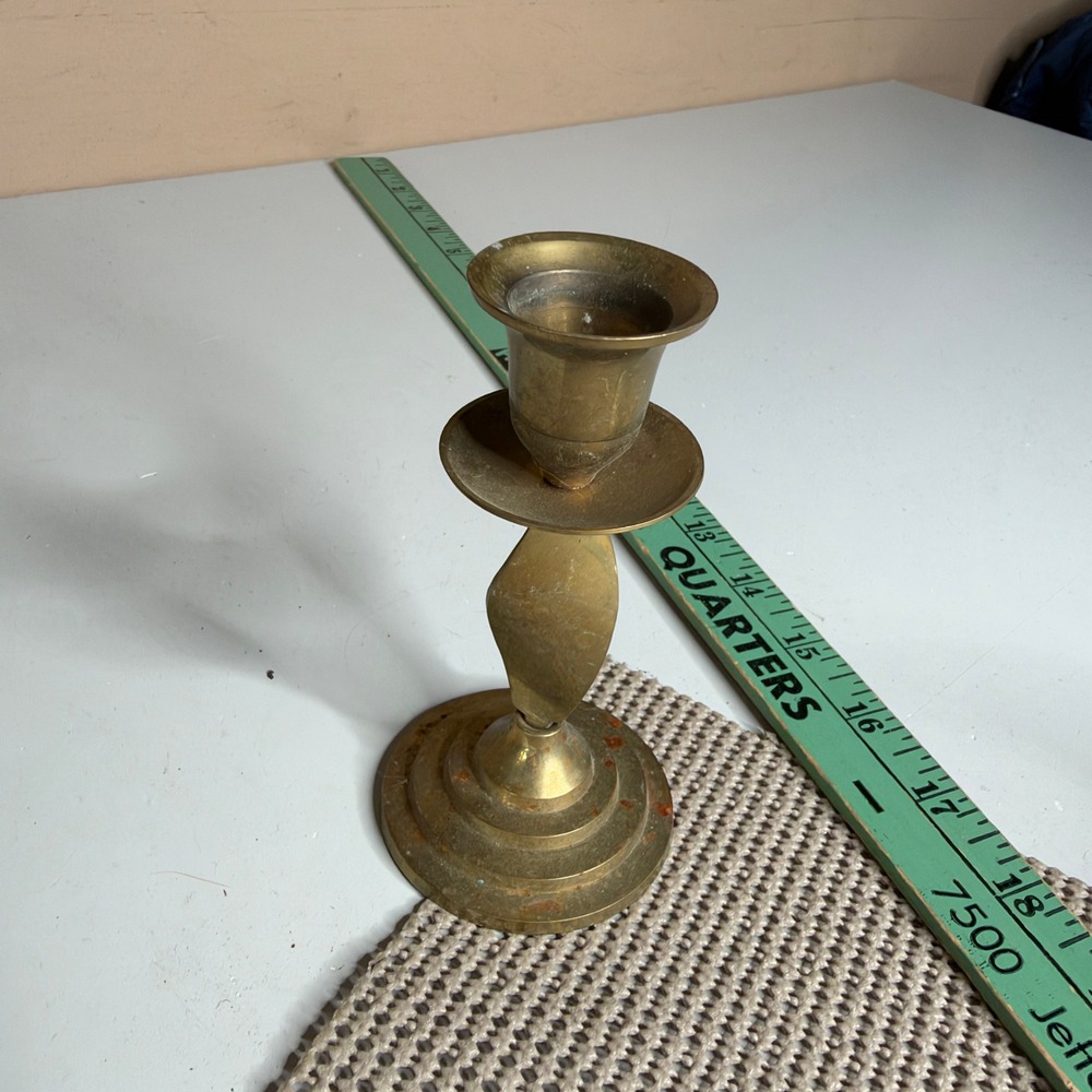 Vintage Brass Candlestick Holder Twisted Stem Tiered Base 5.5 Inch Gold Tone